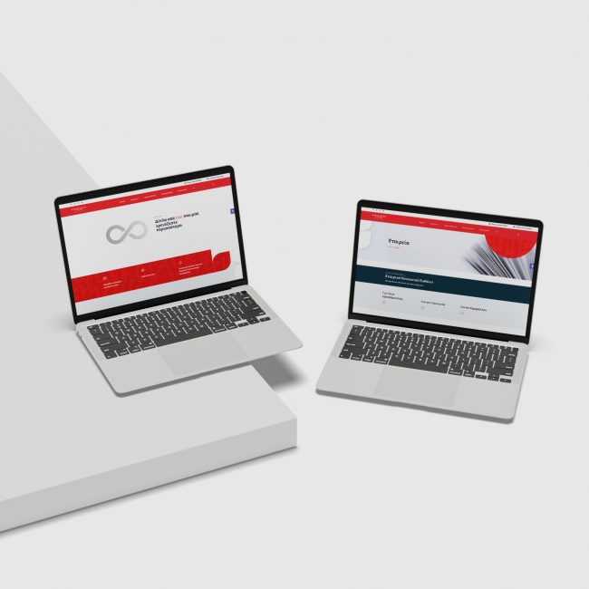 The Korinthian Foods website on two laptops