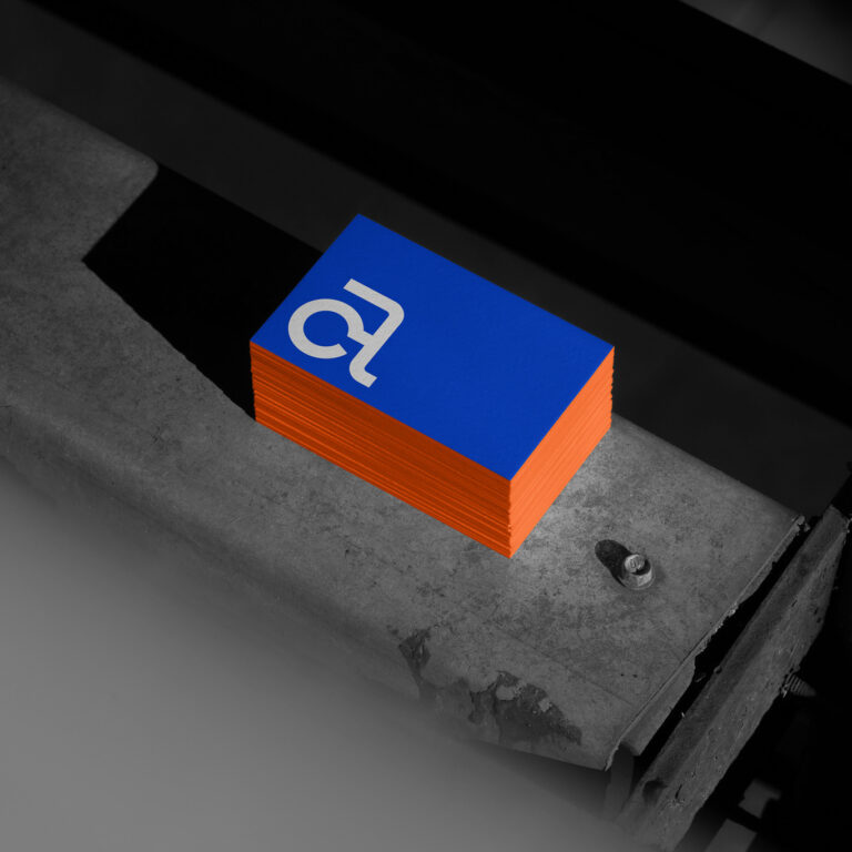 Aggelou Constructions business cards in blue and orange, rebranding by VIMA GURU