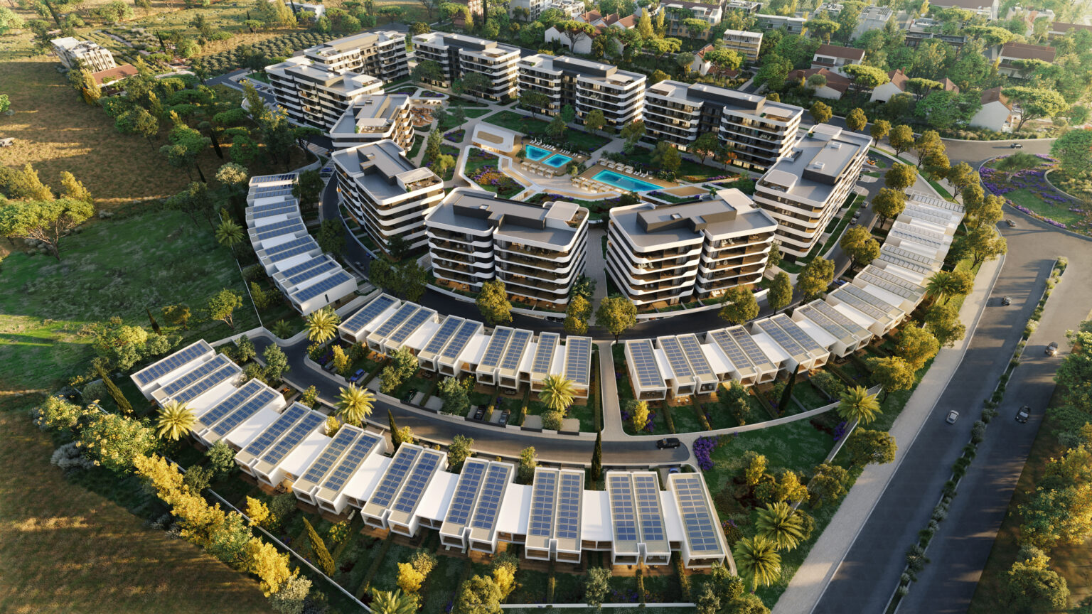 Aerial view of The Ring residential development in Larnaca, Cyprus