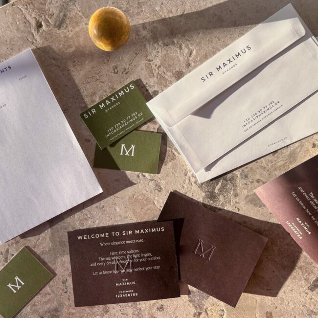 Maximus Mykonos brand identity applications