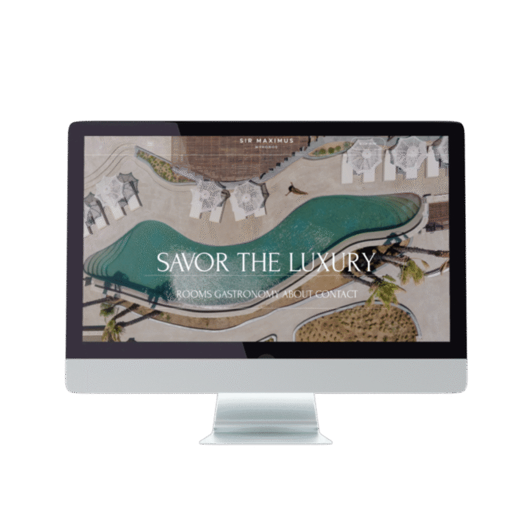 Maximus Mykonos website homepage on a desktop screen