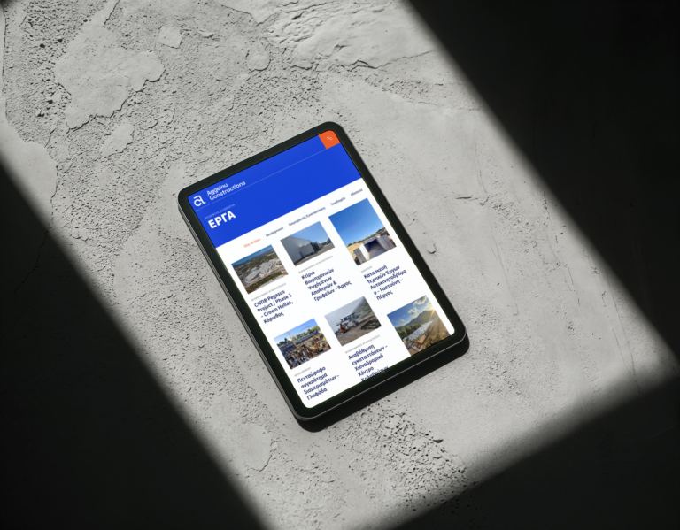 Aggelou Constructions projects page on a tablet