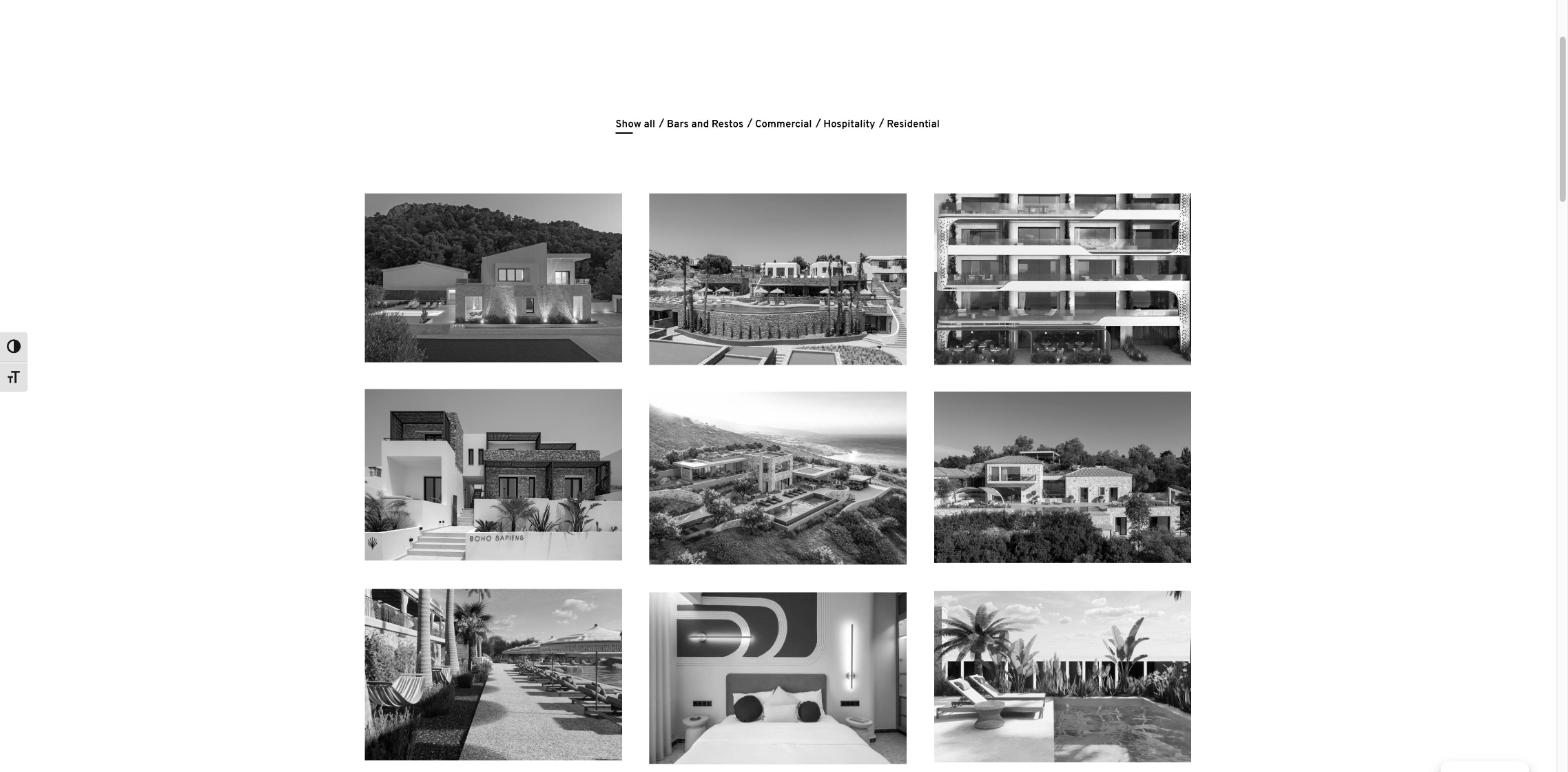Monochrome project grid on the Dezone Archi+ website